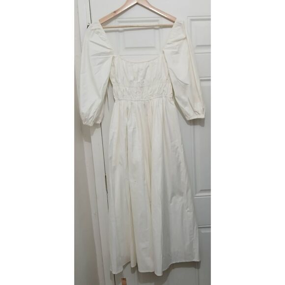 Reformation women small Bennie square neck long maxi ivory cream milk maid dress - Picture 5 of 11
